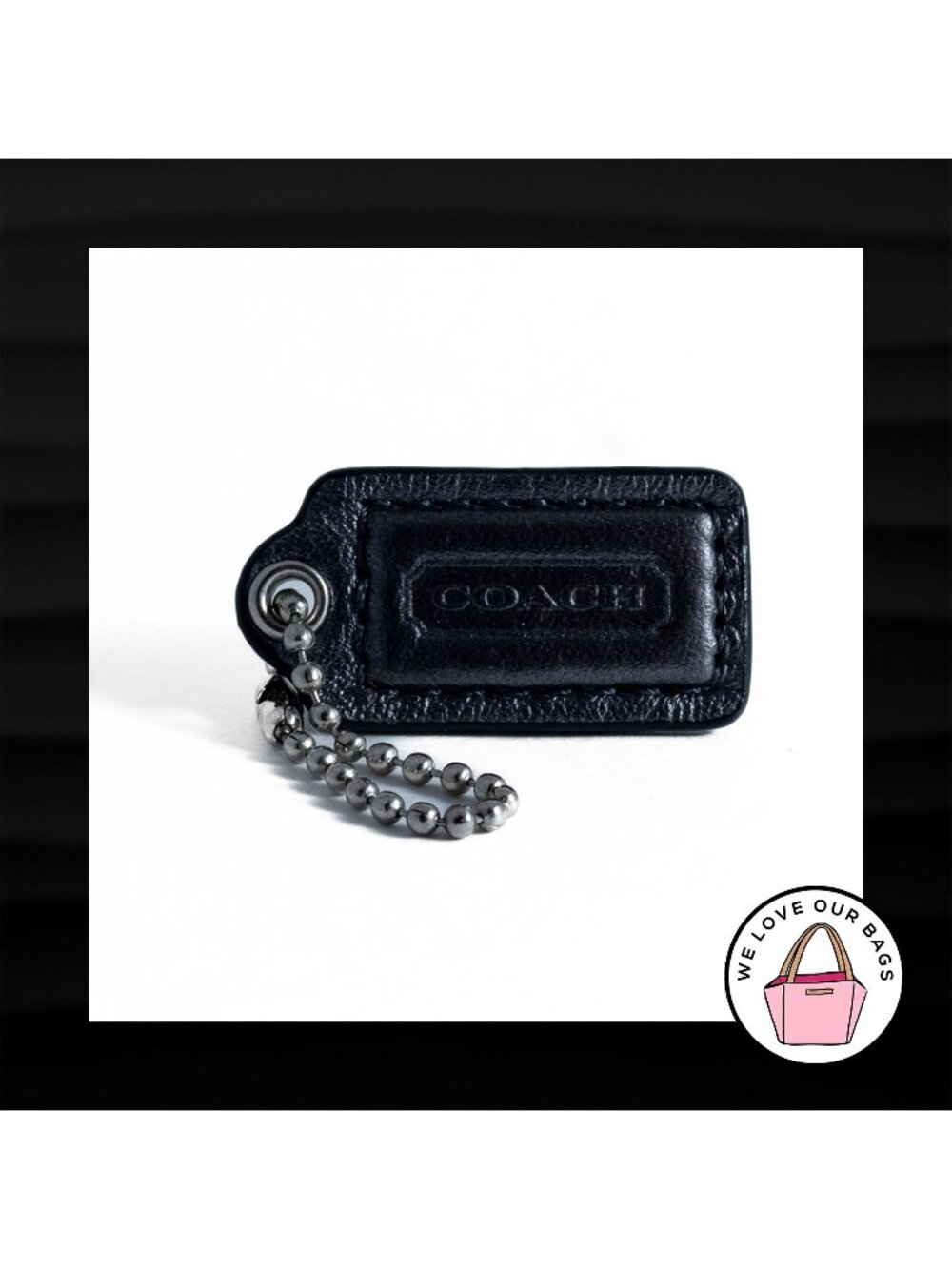 1.5" Small COACH DARK GREY GRAY LEATHER KEYFOB CHARM KEYCHAIN HANG TAG WRISTLET